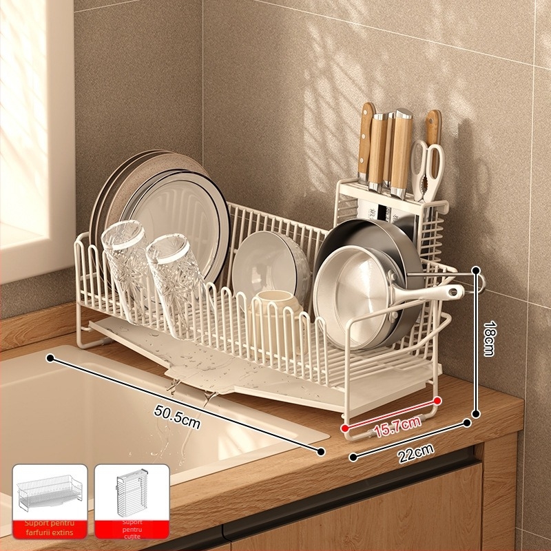 Raft de drenaj pentru chiuveta bucătărie din oțel inoxidabil 304, organizator de vase și tacâmuri, stil simplu și modern