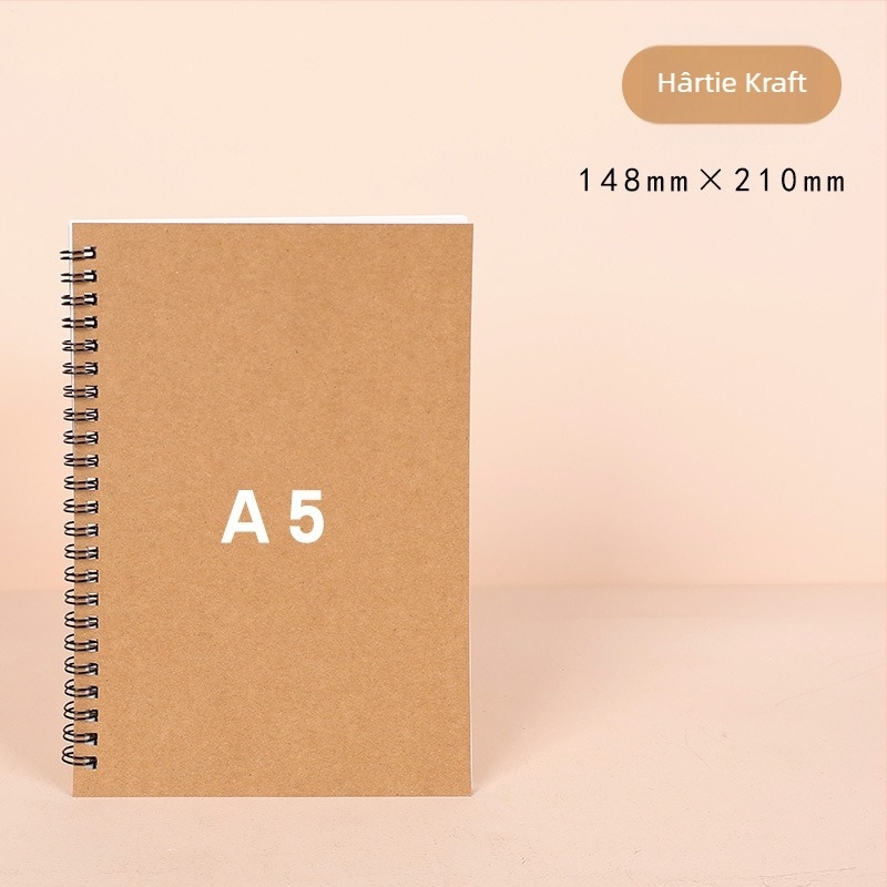 Caiet spiral Kraft din hârtie Kraft, seria Kraft paper, 100 pagini, hârtie 300 g/m², personalizabil