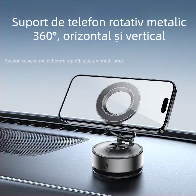 Suport magnetic pentru telefon auto, cu aspirație pe vid – rotire 360°, design pliabil, compatibil universal