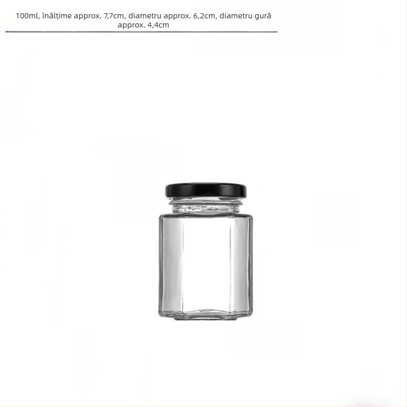 Borcan hexagonal din sticlă sigilat, de înaltă calitate, cu capac, pentru miere, sos de ardei și dulceață de lămâie