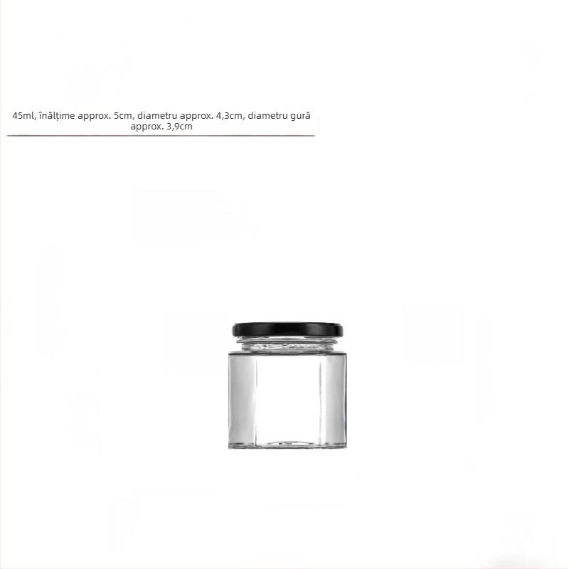 Borcan hexagonal din sticlă sigilat, de înaltă calitate, cu capac, pentru miere, sos de ardei și dulceață de lămâie