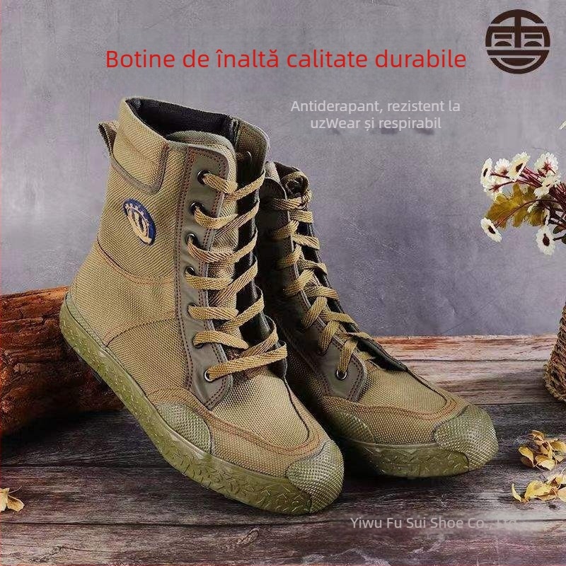 Ghete de drumeție outdoor 3744, talie înaltă, suprafață din pânză, branț latex, rezistente la uzură