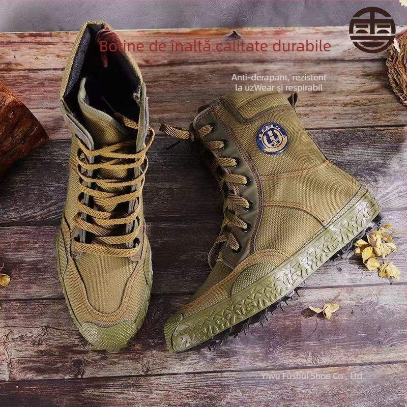 Ghete de drumeție outdoor 3744, talie înaltă, suprafață din pânză, branț latex, rezistente la uzură