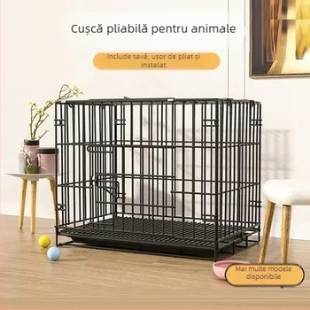 Cușcă pliabilă pentru câini cu toaletă – din sârmă groasă