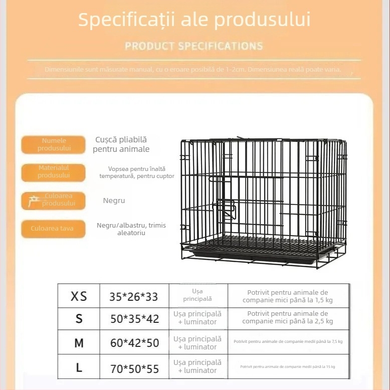 Cușcă pliabilă pentru câini cu toaletă – din sârmă groasă