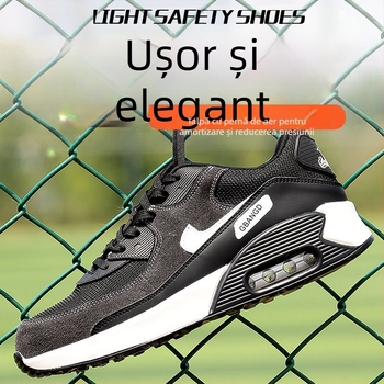 Pantofi de protecție ușori, cu vârf din oțel, anti-penetrație și anti-șoc, piele nubuc de vită, design jos
