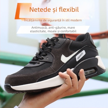 Pantofi de protecție ușori, cu vârf din oțel, anti-penetrație și anti-șoc, piele nubuc de vită, design jos