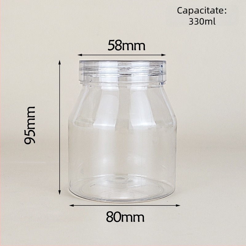 Borcan de iaurt cu ambalaj trapezoidal, PVC plastic, recipient pentru condimente, capacitate 1000 ml+, ambalaj tip borcan, capac: transparent sau din aluminiu