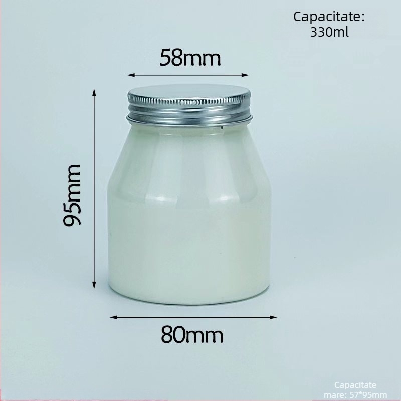 Borcan de iaurt cu ambalaj trapezoidal, PVC plastic, recipient pentru condimente, capacitate 1000 ml+, ambalaj tip borcan, capac: transparent sau din aluminiu
