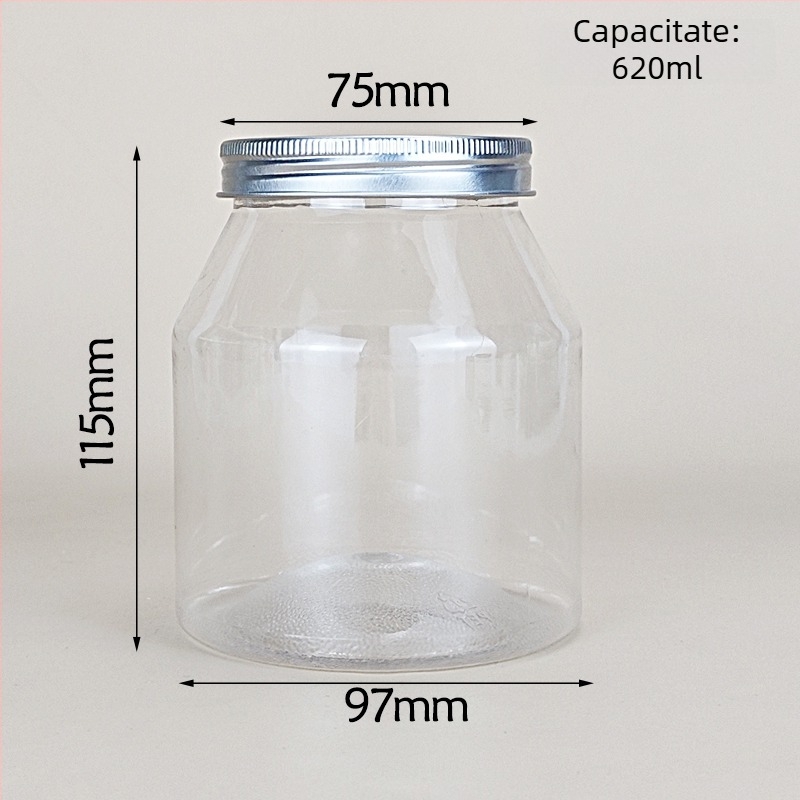 Borcan de iaurt cu ambalaj trapezoidal, PVC plastic, recipient pentru condimente, capacitate 1000 ml+, ambalaj tip borcan, capac: transparent sau din aluminiu