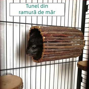 Cuib pentru animale de companie din lemn de măr — tunel din lemn și jucărie cu gaură pentru iepuri și rozătoare; Material: Lemn de măr; Import: Nu; Categoria: Cuib pentru animale de companie