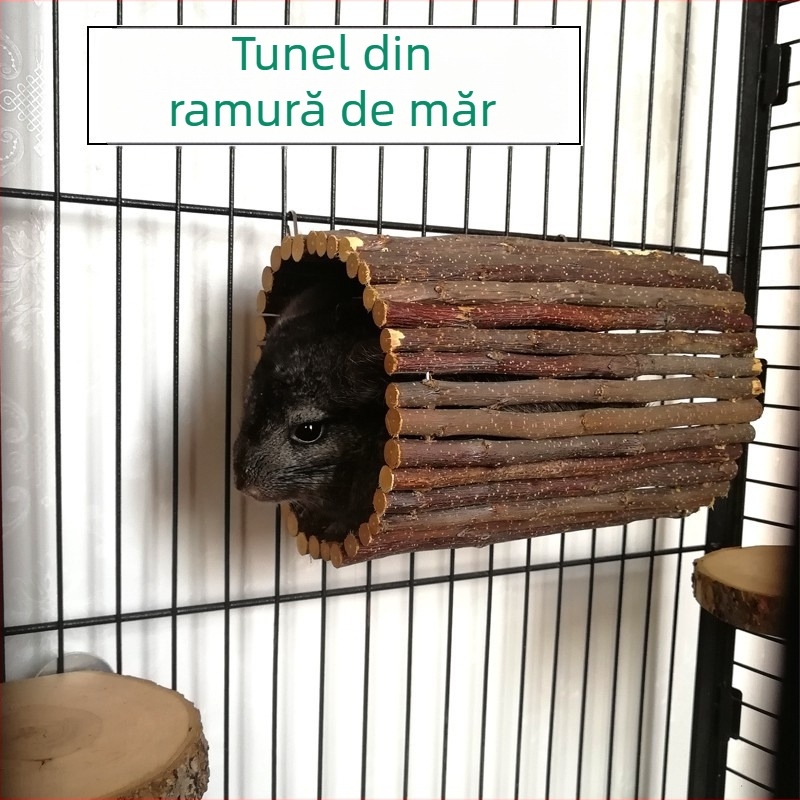 Cuib pentru animale de companie din lemn de măr — tunel din lemn și jucărie cu gaură pentru iepuri și rozătoare; Material: Lemn de măr; Import: Nu; Categoria: Cuib pentru animale de companie