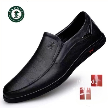 Pantofi casual din piele bărbați — partea superioară din piele de vițel, talpă din cauciuc, vârf rotund, toc mic 1–3 cm, primăvară