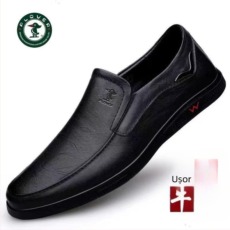 Pantofi casual din piele bărbați — partea superioară din piele de vițel, talpă din cauciuc, vârf rotund, toc mic 1–3 cm, primăvară