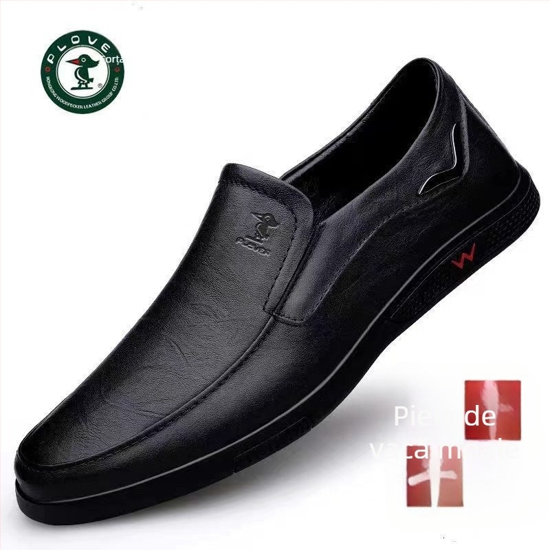 Pantofi casual din piele bărbați — partea superioară din piele de vițel, talpă din cauciuc, vârf rotund, toc mic 1–3 cm, primăvară