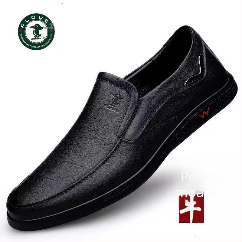 Pantofi casual din piele bărbați — partea superioară din piele de vițel, talpă din cauciuc, vârf rotund, toc mic 1–3 cm, primăvară