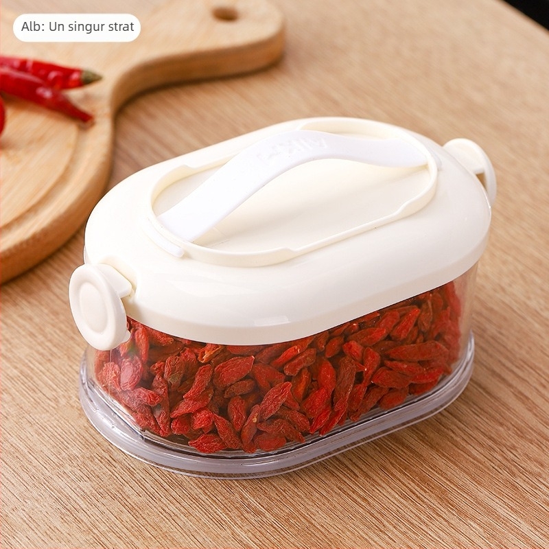 Cutie groasă, multistrat pentru depozitare în bucătărie — pentru ceapă, ghimbir și usturoi, fructe uscate și nuci; din plastic, capacitate 301–500 ml, formă neregulată, până la 5 straturi.