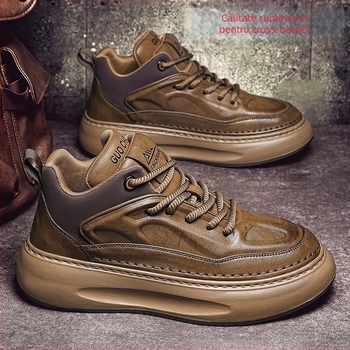 Pantofi casual impermeabili pentru bărbați din PU, talpă groasă de cauciuc, vârf rotund, căptușeală din plasă, șireturi