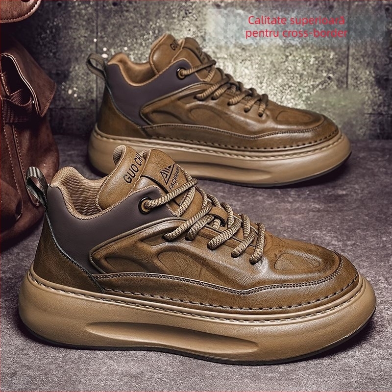 Pantofi casual impermeabili pentru bărbați din PU, talpă groasă de cauciuc, vârf rotund, căptușeală din plasă, șireturi