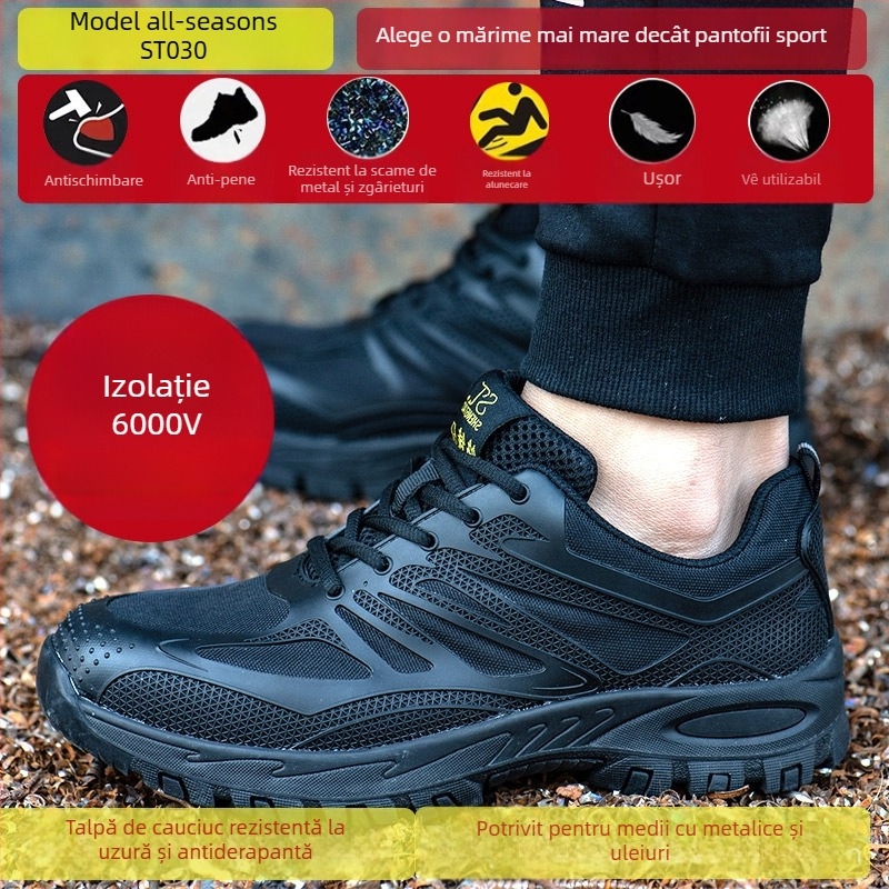 Pantofi de protecție pentru bărbați, izolați, cu protecție împotriva șocurilor și perforării, anti-alunecare, rezistenți la abraziune, vârf din plastic-otel