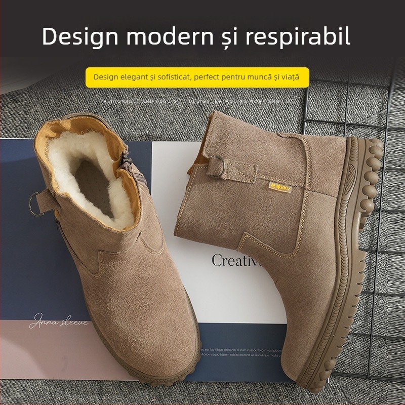 Ghete de protecție de iarnă din lână, anti-zdrobire și anti-perforație, anti-derapare, încălzite (partea superioară din lână, vârf din plastic-otel)