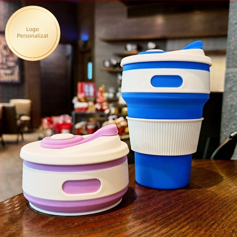 Cana de cafea din silicon, pliabilă, cu logo personalizat, greutate 140 g, dimensiuni 87×87×140 mm