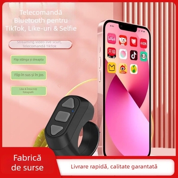 Inel Bluetooth telecomandă ZL-03 — interfață USB, rază wireless 10 m, greutate 10 g, carcasă din plastic, design de purtare ca inel