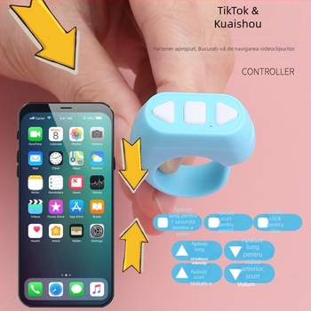 Inel Bluetooth telecomandă ZL-03 — interfață USB, rază wireless 10 m, greutate 10 g, carcasă din plastic, design de purtare ca inel