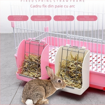 Suport din plastic pentru fân, cu capac rabatabil, pentru iepuri și porcușori de Guineea