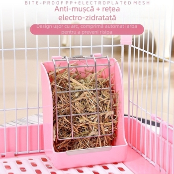 Suport din plastic pentru fân, cu capac rabatabil, pentru iepuri și porcușori de Guineea