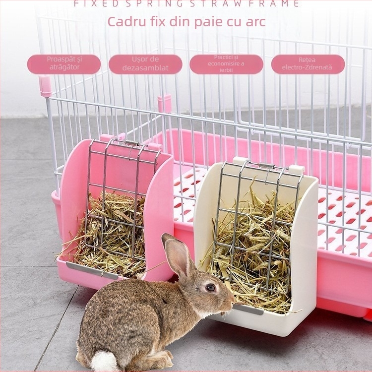 Suport din plastic pentru fân, cu capac rabatabil, pentru iepuri și porcușori de Guineea