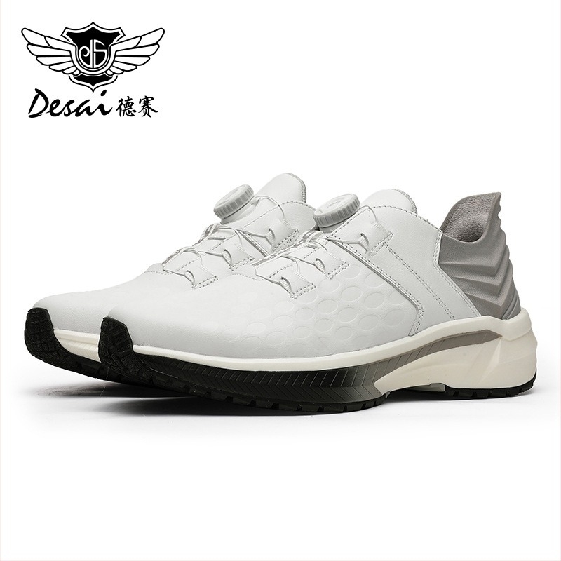 Desai Pantofi Sport Casual cu Buton Rotativ fără șireturi - Piele naturală respirabilă pe partea superioară, 0–3 cm înălțime superioară, talpă din cauciuc, toc mediu 3–5 cm, închidere cu buton rotativ