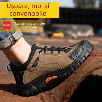 Pantofi de Protecție National Gold Shield: vârf din oțel, anti-șoc și anti-perforație, partea superioară din microfibră de piele + pânză, gleznă joasă