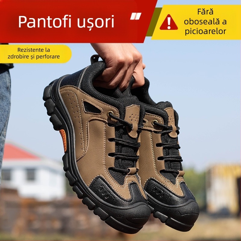 Pantofi de Protecție National Gold Shield: vârf din oțel, anti-șoc și anti-perforație, partea superioară din microfibră de piele + pânză, gleznă joasă