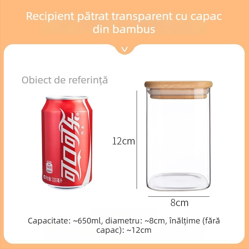 Container de depozitare din sticlă borosilicat, calitate alimentară, sigilat pentru cereale, 800-1000 ml, compatibil cu microundele