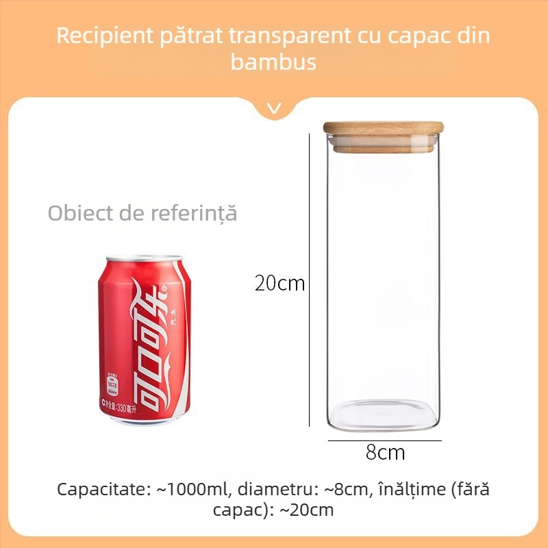 Container de depozitare din sticlă borosilicat, calitate alimentară, sigilat pentru cereale, 800-1000 ml, compatibil cu microundele