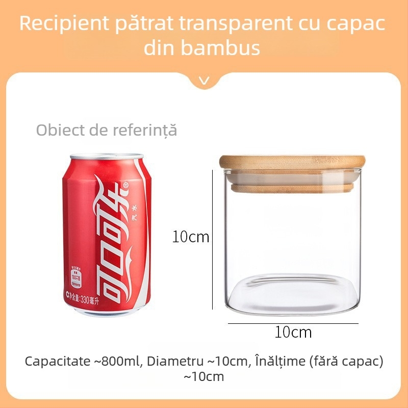 Container de depozitare din sticlă borosilicat, calitate alimentară, sigilat pentru cereale, 800-1000 ml, compatibil cu microundele