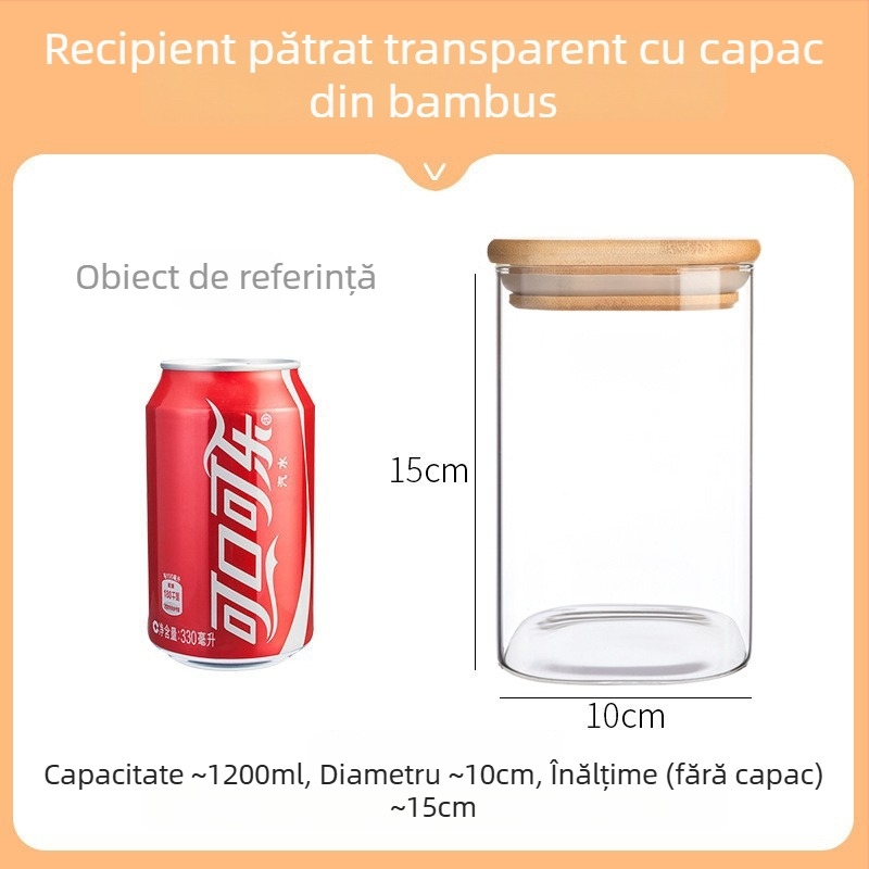Container de depozitare din sticlă borosilicat, calitate alimentară, sigilat pentru cereale, 800-1000 ml, compatibil cu microundele