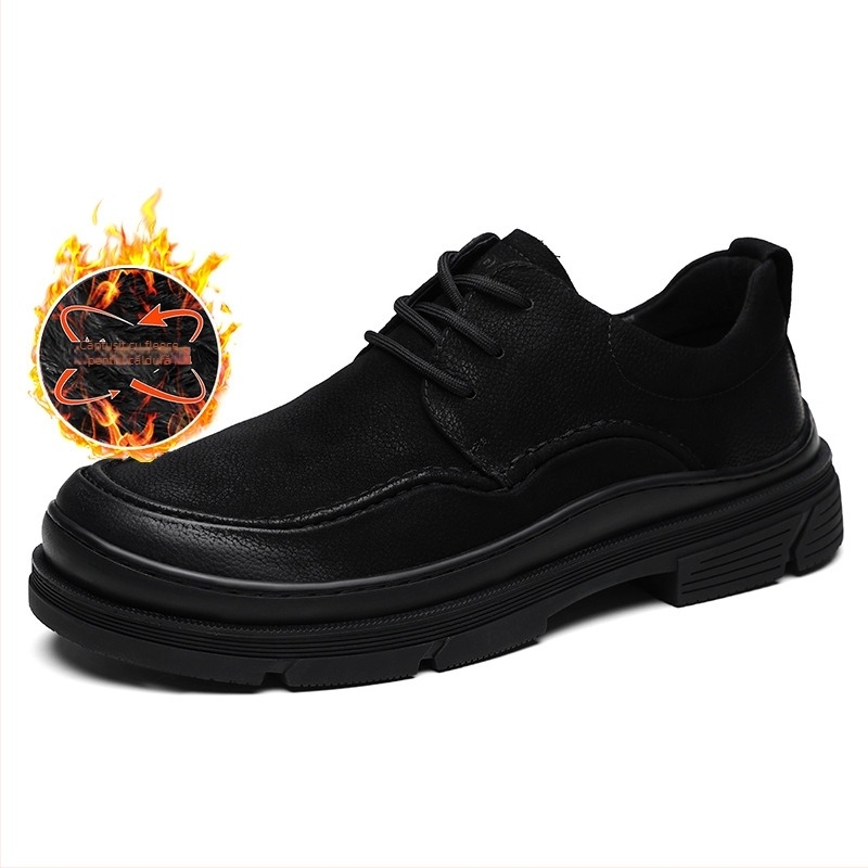 Pantofi casual-business din piele de vită de primă calitate, respirabili, talpă groasă din cauciuc, vârf rotund, toc redus 1–3 cm, pentru iarnă