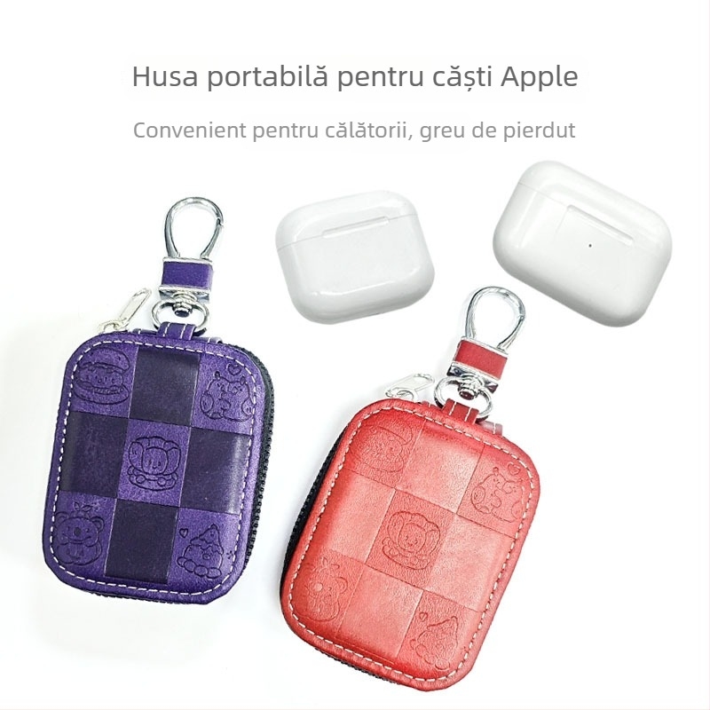 Husă de protecție AirPods Pro cu design gravat drăguț, din piele sintetică, husă rigidă, lucrată manual, universală
