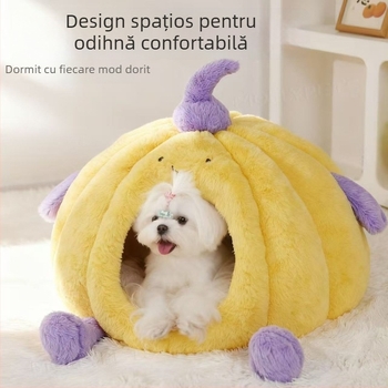 Cuib pentru pisici și câini, pluș, design închis, menține căldura în timpul iernii