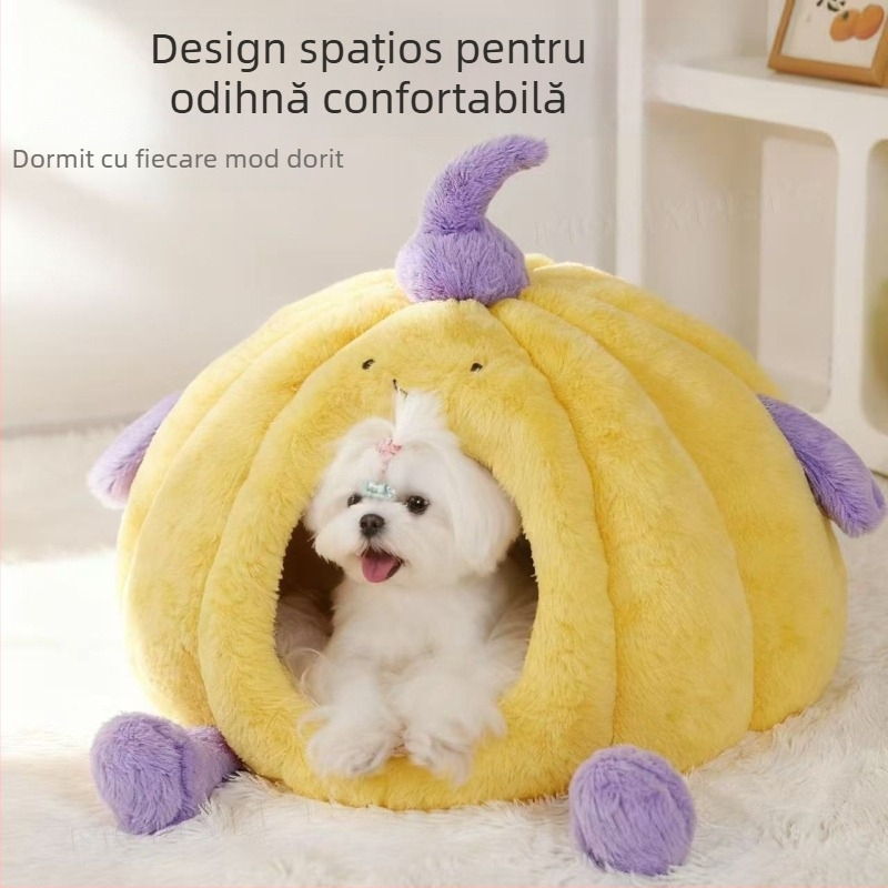 Cuib pentru pisici și câini, pluș, design închis, menține căldura în timpul iernii