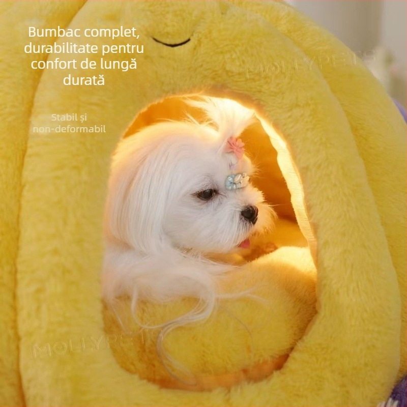 Cuib pentru pisici și câini, pluș, design închis, menține căldura în timpul iernii