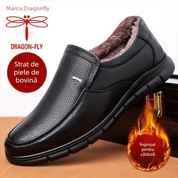 Loafers casual de iarnă pentru bărbați, din nubuk de vițel, cu căptușeală caldă, branț din lână, talpă anti-derapare din microfibră vulcanizată