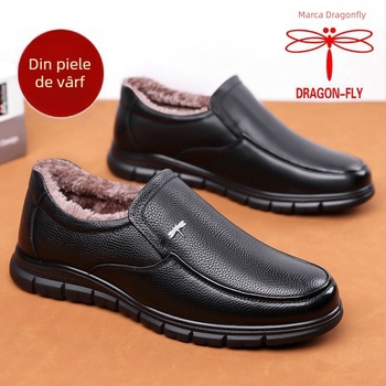 Loafers casual de iarnă pentru bărbați, din nubuk de vițel, cu căptușeală caldă, branț din lână, talpă anti-derapare din microfibră vulcanizată