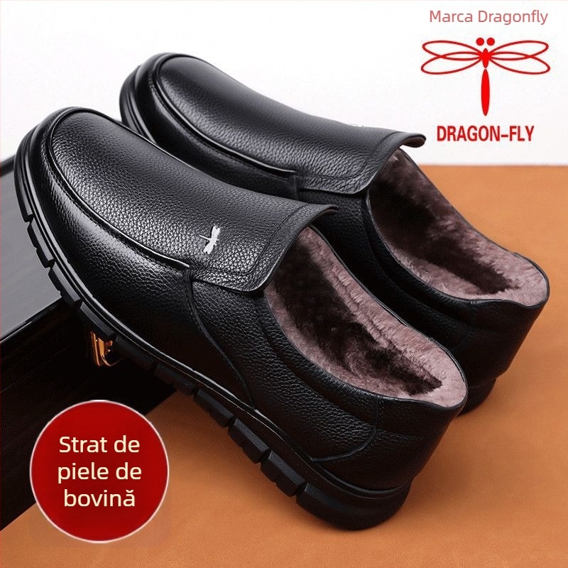 Loafers casual de iarnă pentru bărbați, din nubuk de vițel, cu căptușeală caldă, branț din lână, talpă anti-derapare din microfibră vulcanizată
