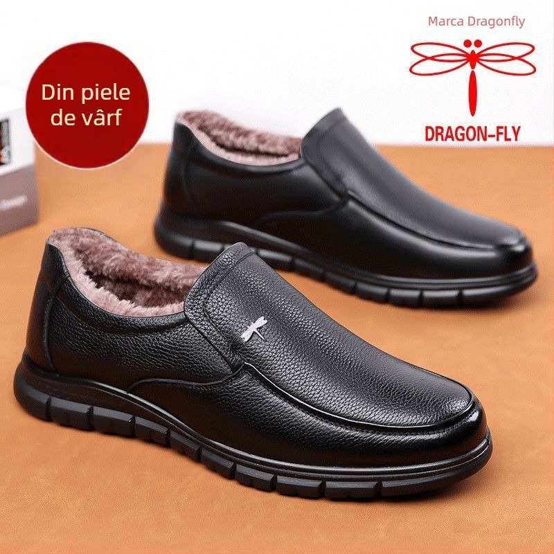 Loafers casual de iarnă pentru bărbați, din nubuk de vițel, cu căptușeală caldă, branț din lână, talpă anti-derapare din microfibră vulcanizată