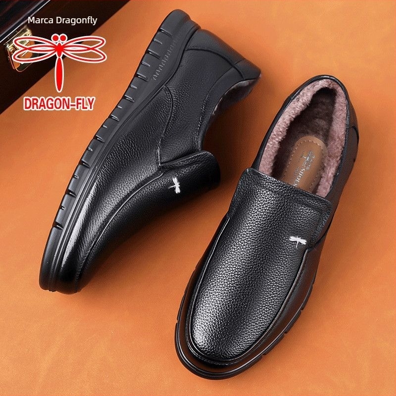 Loafers casual de iarnă pentru bărbați, din nubuk de vițel, cu căptușeală caldă, branț din lână, talpă anti-derapare din microfibră vulcanizată