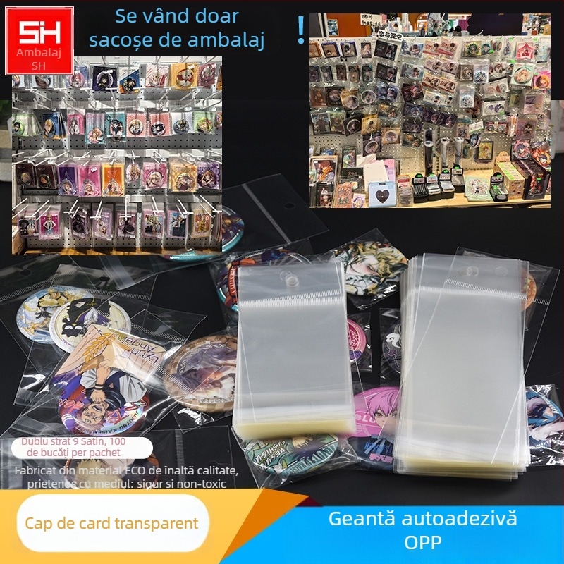 Pungă de ambalare cu deschidere orizontală, autoadezivă, transparentă, pentru etichete de card, cu orificiu de agățare, potrivită pentru bijuterii, jucării și rechizite, cu logo imprimat