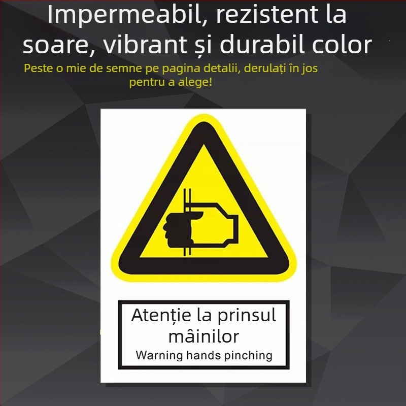 Indicator de siguranță pentru utilaje din oțel inoxidabil – serigrafie/gravură, semnalizare pentru echipamente industriale, personalizabil